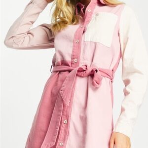 Color block pink and white ASOS denim dress